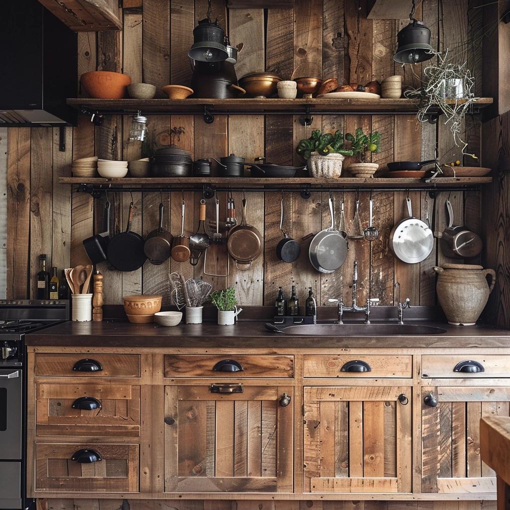 Título: Transforme sua cozinha em um oásis rústico com o painel de madeira.